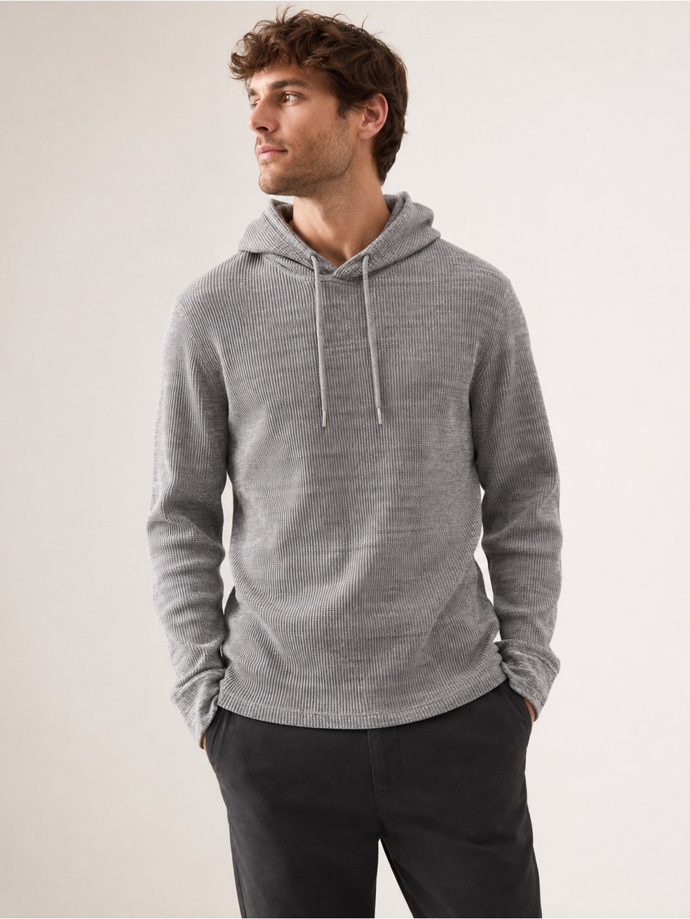 Vince Men’s Heather Thermal Popover Hoodie Gray Size S